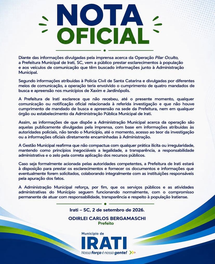 Nota Oficial - Município de Irati/SC